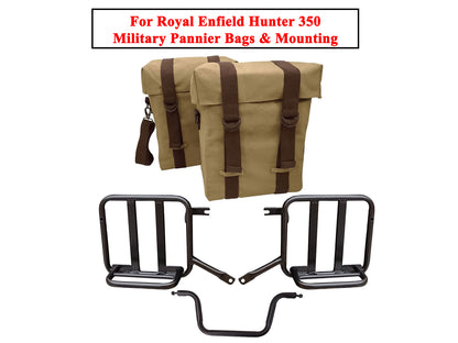 For Royal Enfield Hunter 350 Sand Color Military Pannier Bags & Mounting