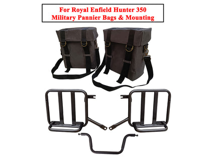 For Royal Enfield Hunter 350 Grey Color Military Pannier Bags & Mounting