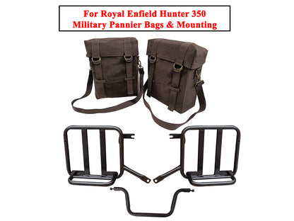 For Royal Enfield Hunter 350 Coffee Brown Military Pannier Bags & Mounting