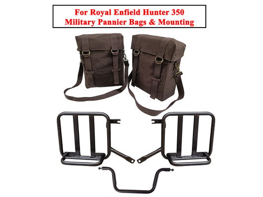 For Royal Enfield Hunter 350 Coffee Brown Military Pannier Bags & Mounting