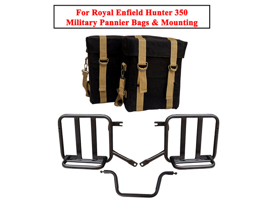 For Royal Enfield Hunter 350 Black Bags With Golden Strip With Mounting