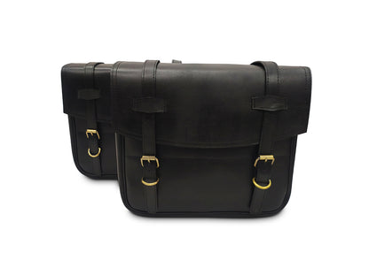 For Royal Enfield Hunter 350 Leather Pannier Bags Black D1