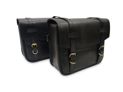 For Royal Enfield Hunter 350 Leather Pannier Bags Black D1