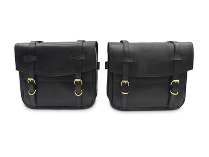 For Royal Enfield Hunter 350 Leather Pannier Bags Black D1