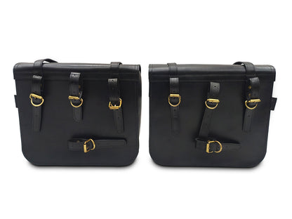 For Royal Enfield Hunter 350 Leather Pannier Bags Black D1