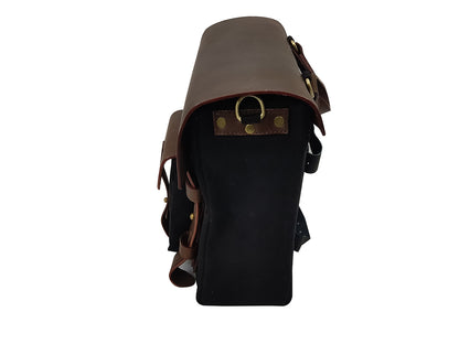 For Royal Enfield Hunter 350 Leather & Canvas Pannier Bags Pair Black & Brown D3
