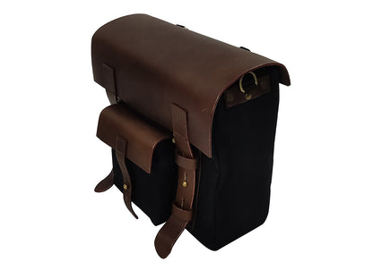 For Royal Enfield Hunter 350 Leather & Canvas Pannier Bags Pair Black & Brown D3