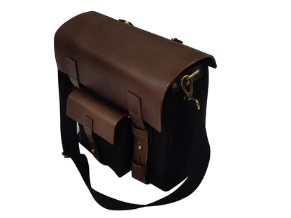 For Royal Enfield Hunter 350 Leather & Canvas Pannier Bags Pair Black & Brown D3