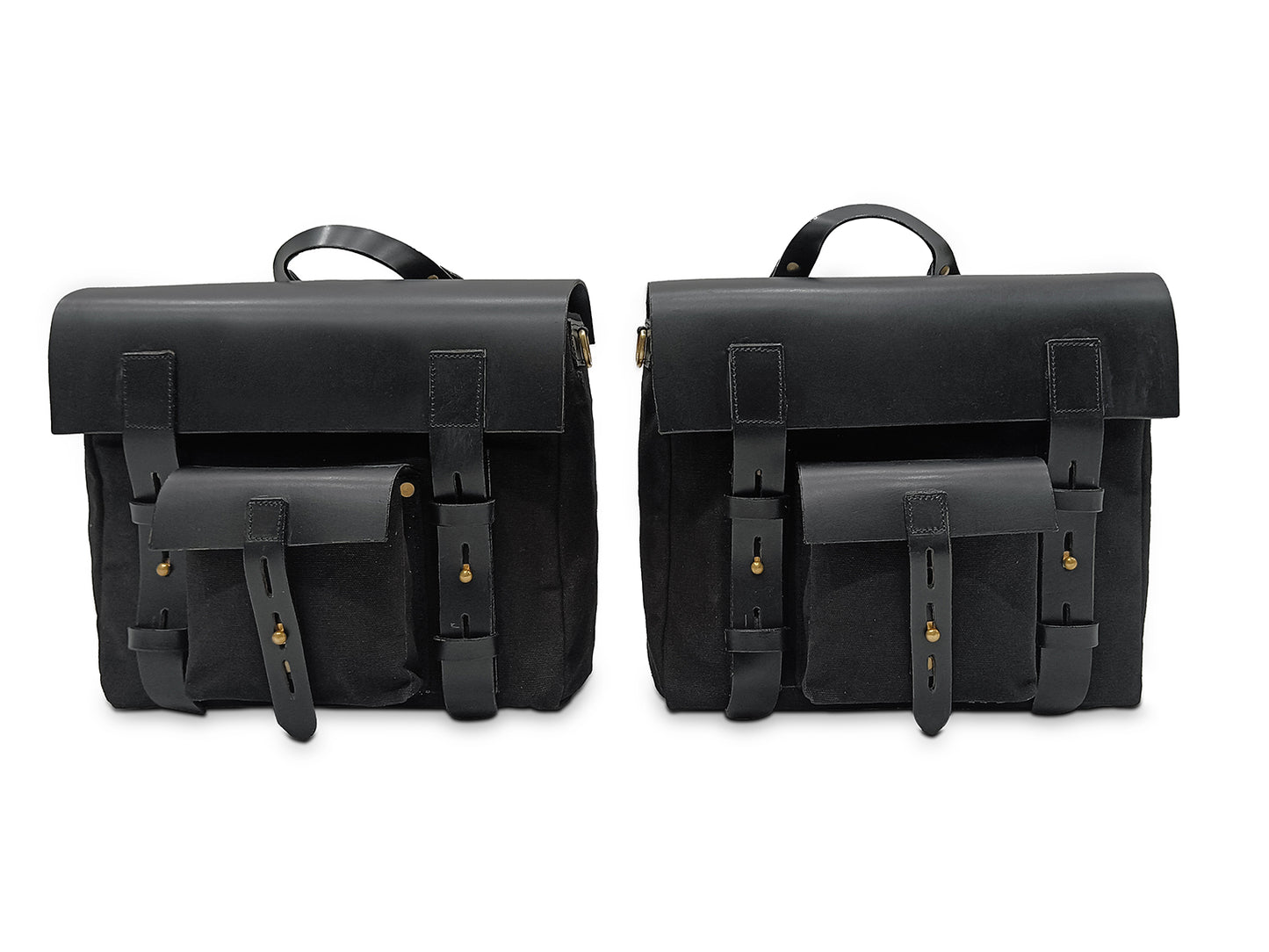 For Royal Enfield Hunter 350 Leather & Canvas Pannier Bags Pair Black D5