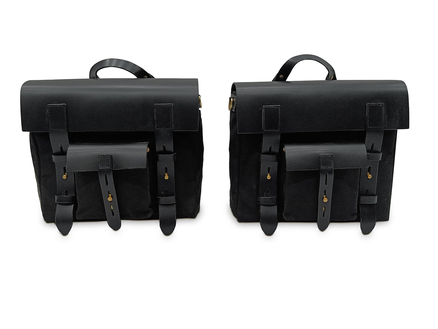 For Royal Enfield Hunter 350 Leather & Canvas Pannier Bags Pair Black D5