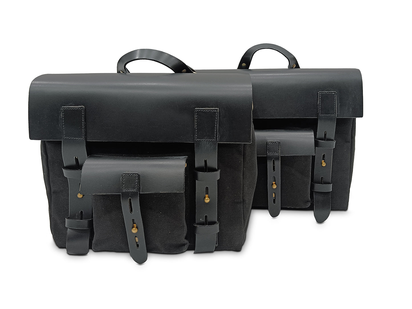 For Royal Enfield Hunter 350 Leather & Canvas Pannier Bags Pair Black D5