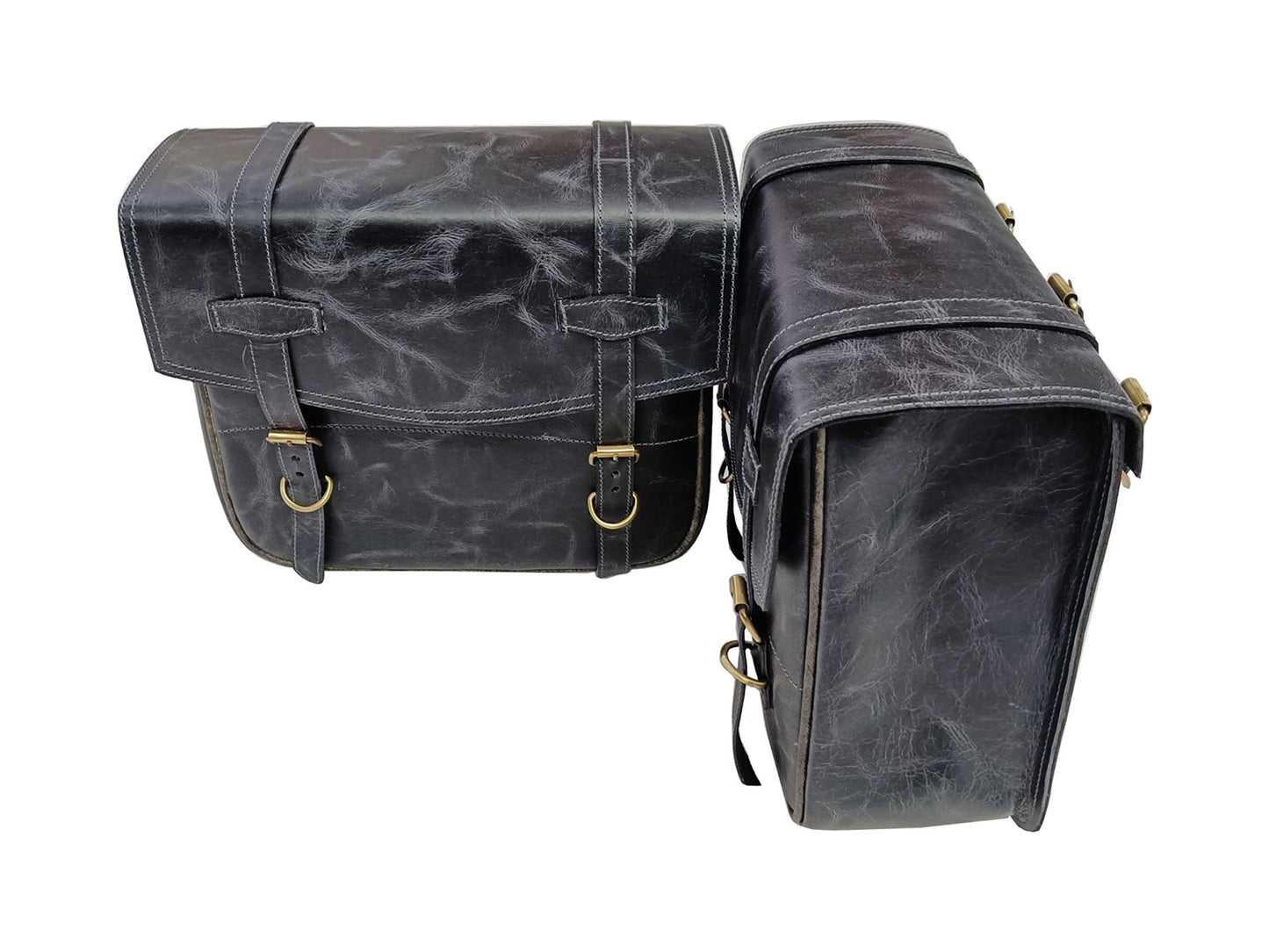 For Royal Enfield Hunter 350 Leather Pannier Bags Pair Grey Black D6