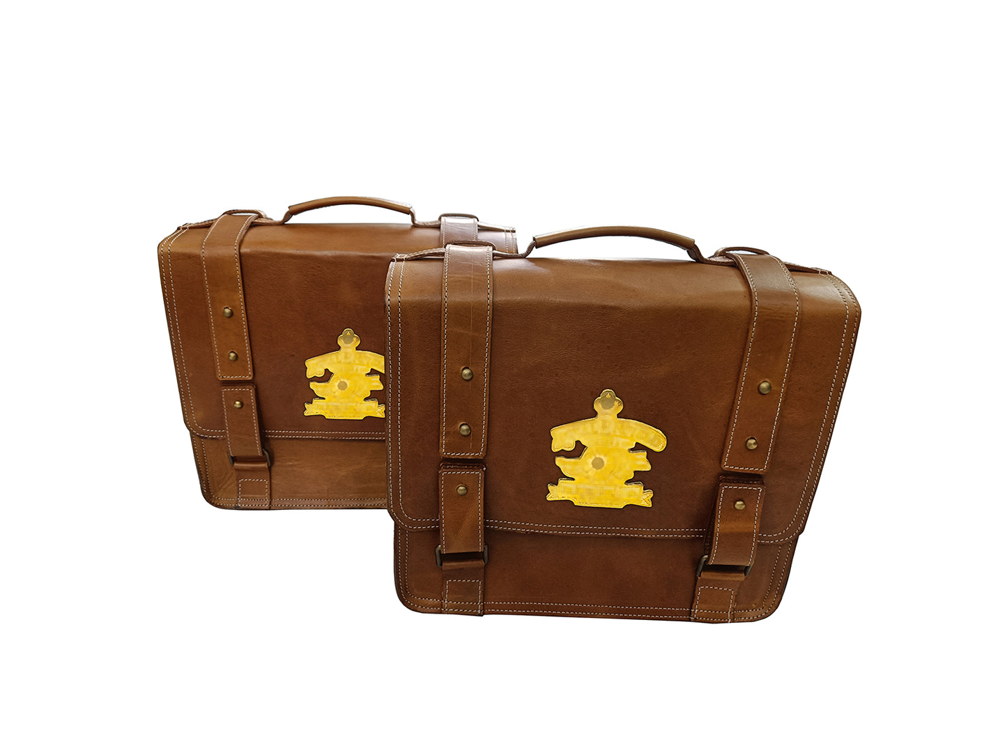 For Royal Enfield Hunter 350 Leather Pannier Bags Pair Tan Brown D7