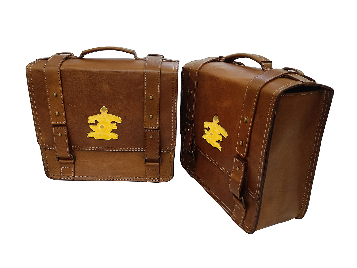 For Royal Enfield Hunter 350 Leather Pannier Bags Pair Tan Brown D7