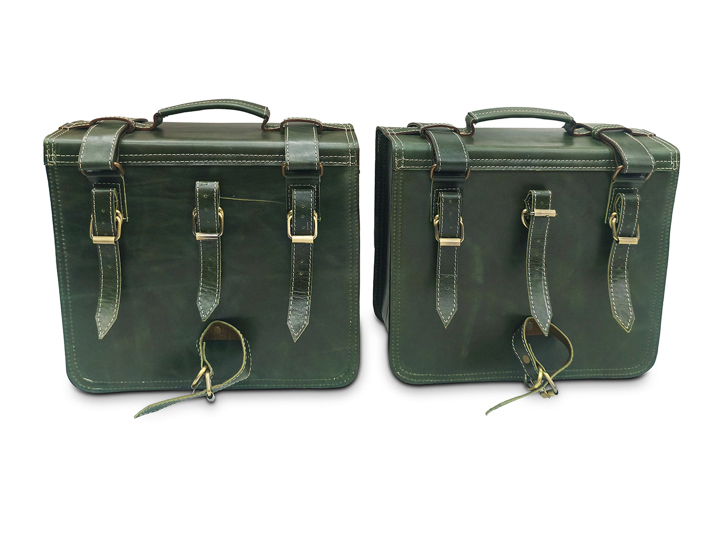 For Royal Enfield Hunter 350 Leather Pannier Bags Pair Dark Green D8