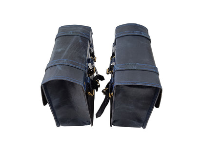 For Royal Enfield Hunter 350 Leather Pannier Bags Pair Navy Blue D12