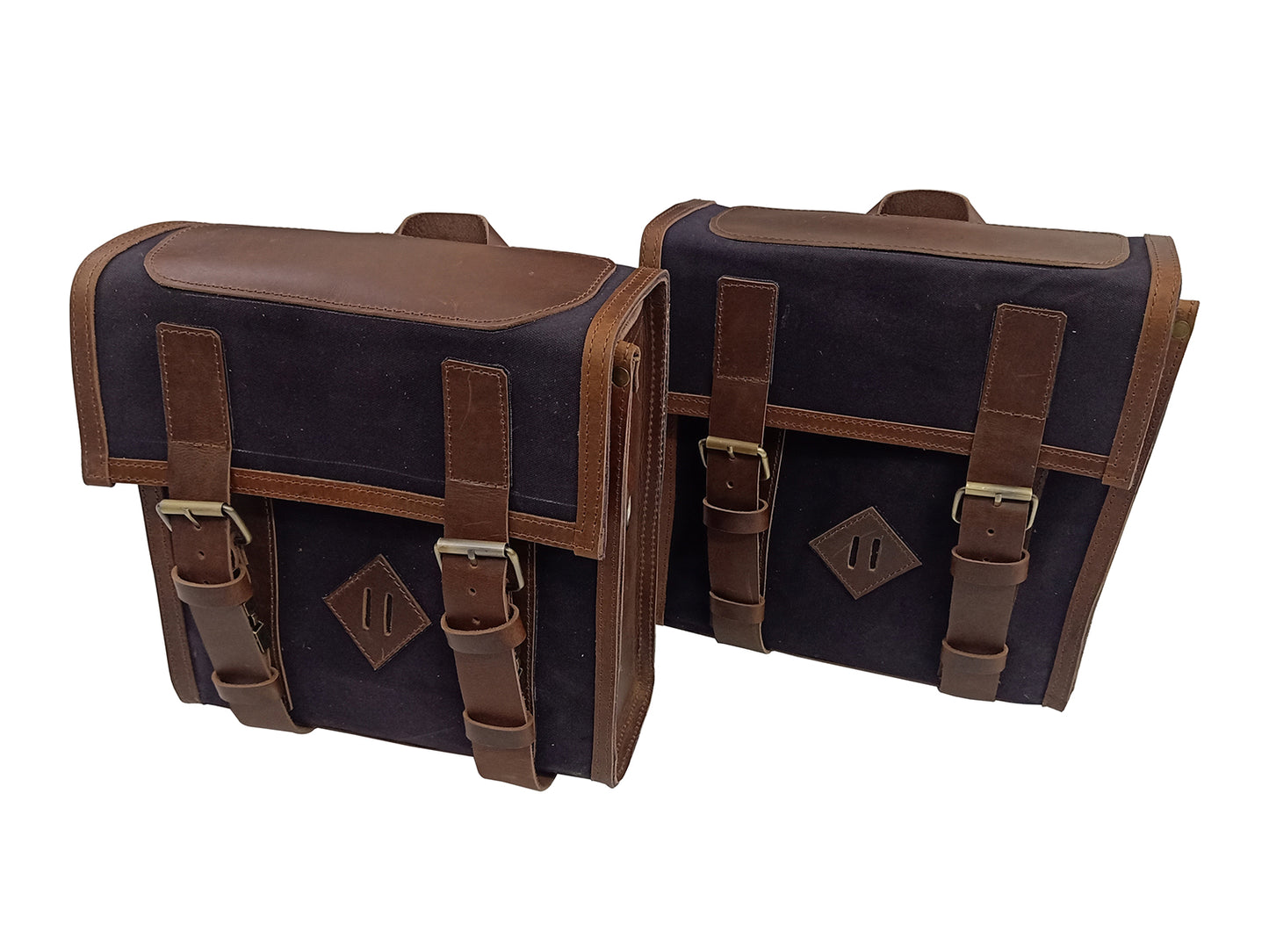 For Royal Enfield Hunter 350 Leather & Canvas Pannier Bags Pair D13