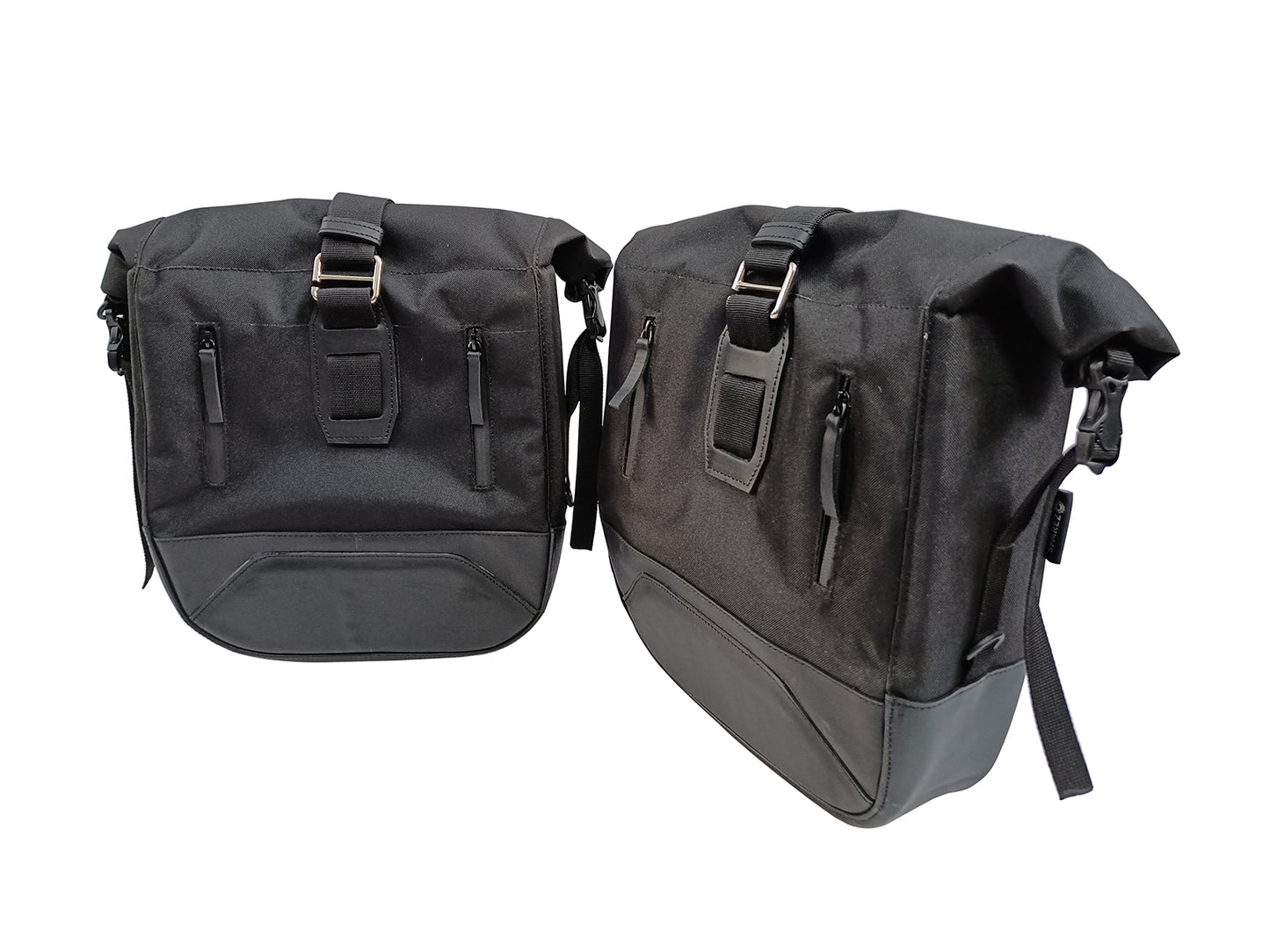 For Royal Enfield Hunter 350 Leather & Canvas Pannier Bags Pair Black  D14