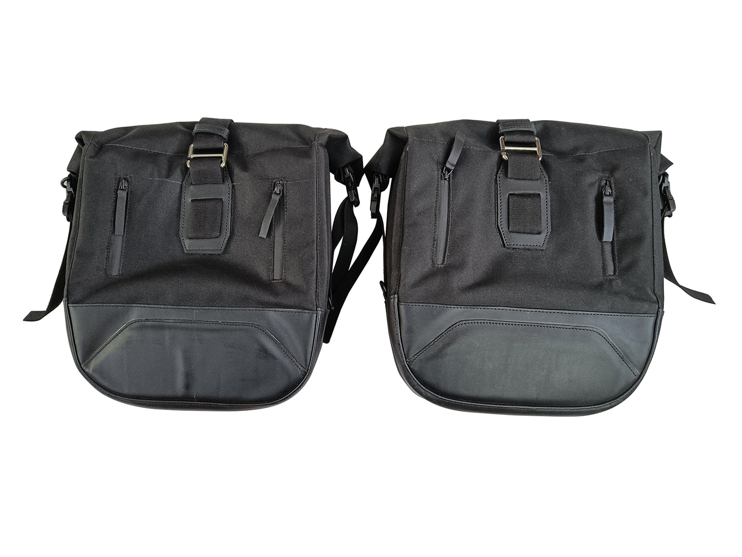 For Royal Enfield Hunter 350 Leather & Canvas Pannier Bags Pair Black  D14