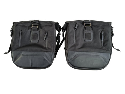 For Royal Enfield Hunter 350 Leather & Canvas Pannier Bags Pair Black  D14