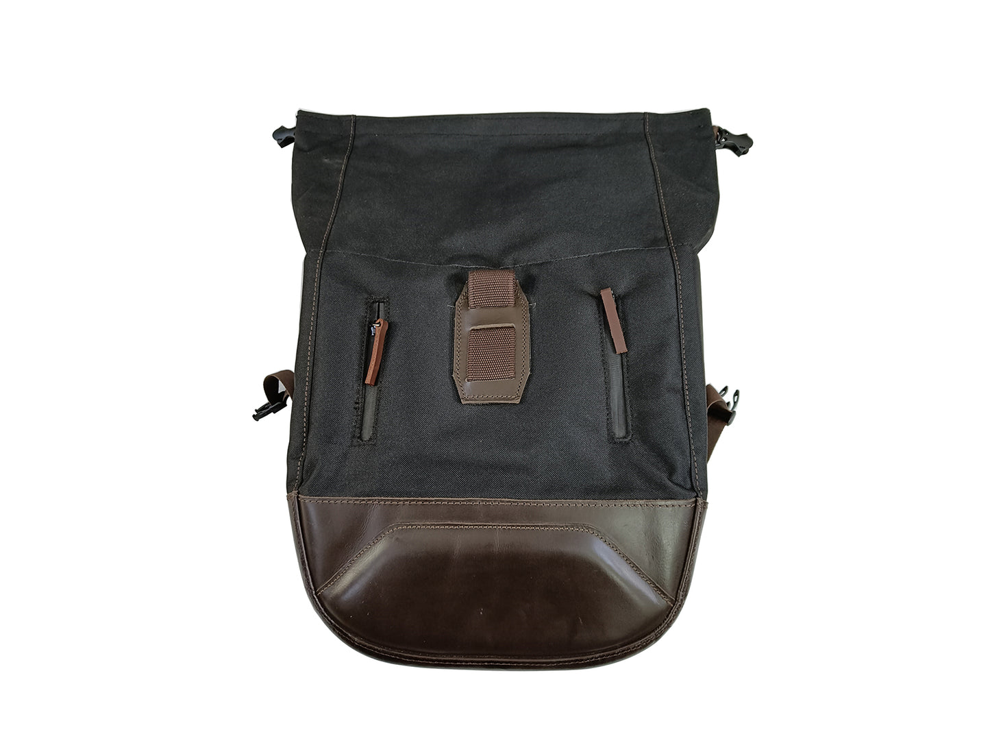 For Royal Enfield Hunter 350 Leather & Canvas Pannier Bags Pair Black & Brown D15