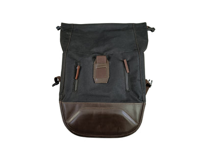 For Royal Enfield Hunter 350 Leather & Canvas Pannier Bags Pair Black & Brown D15