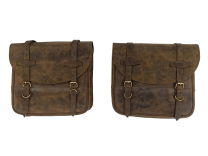 For Royal Enfield Hunter 350 Leather Pannier Bags Pair Dust Color D16