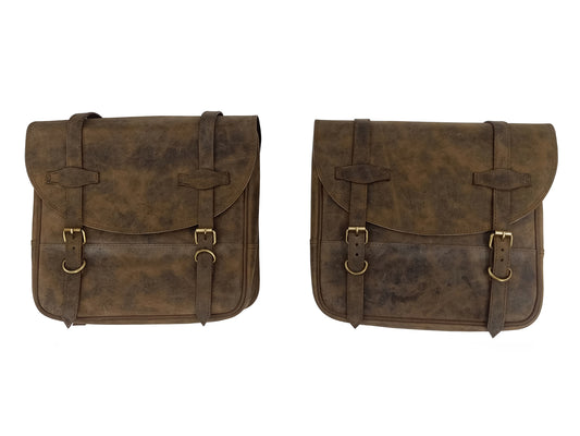 For Royal Enfield Hunter 350 Leather Pannier Bags Pair Dust Color D16