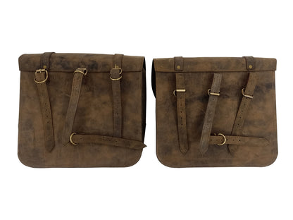 For Royal Enfield Hunter 350 Leather Pannier Bags Pair Dust Color D16