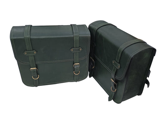 For Royal Enfield Hunter 350 Leather Pannier Bags Pair Dark Green D17