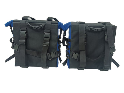 For Royal Enfield Hunter 350 Canvas Pannier Bags Pair Black & Blue D18