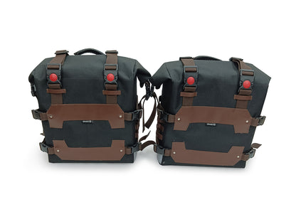 For Royal Enfield Hunter 350 Canvas Pannier Bags Pair Black & Brown D21
