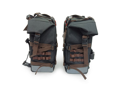 For Royal Enfield Hunter 350 Canvas Pannier Bags Pair Black & Brown D21