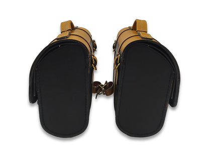 For Royal Enfield Hunter 350 Leather Pannier Bags Pair Yellow & Black D23