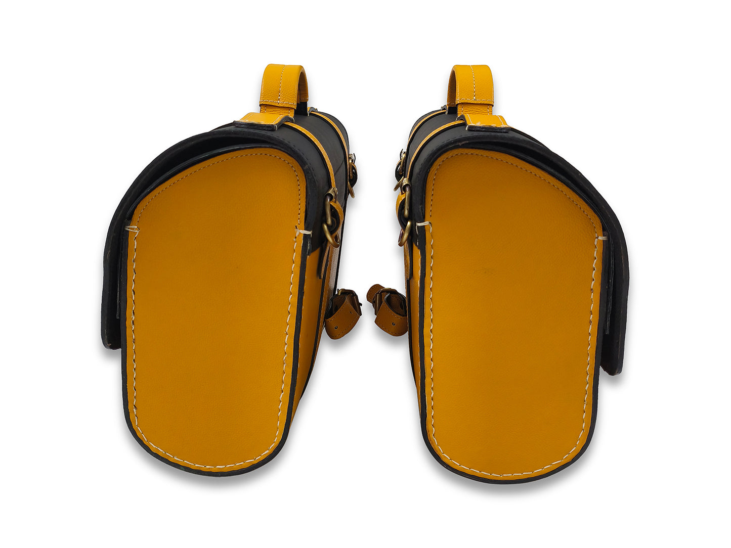 For Royal Enfield Hunter 350 Leather Pannier Bags Pair Black & Yellow D24