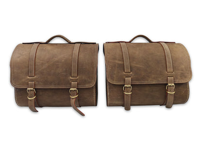 For Royal Enfield Hunter 350 Leather Pannier Bags Pair Rusty Brown D25