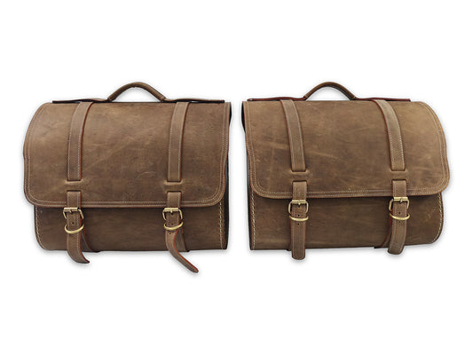 For Royal Enfield Hunter 350 Leather Pannier Bags Pair Rusty Brown D25