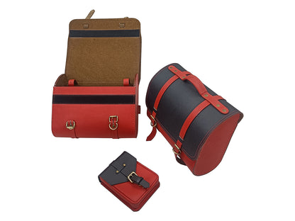 For Royal Enfield Hunter 350 Leather Pannier Bags Pair With Tank Pouch D1