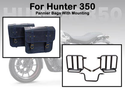 For Royal Enfield Hunter 350 Leather Pannier Bags & Mounting D1