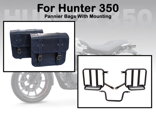 For Royal Enfield Hunter 350 Leather Pannier Bags & Mounting D1