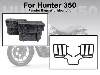 For Royal Enfield Hunter 350 Leather Pannier Bags & Mounting D2