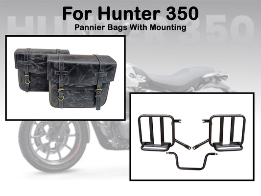 For Royal Enfield Hunter 350 Leather Pannier Bags & Mounting D2