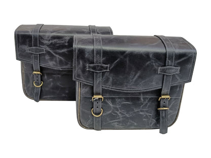 For Royal Enfield Hunter 350 Leather Pannier Bags & Mounting D2