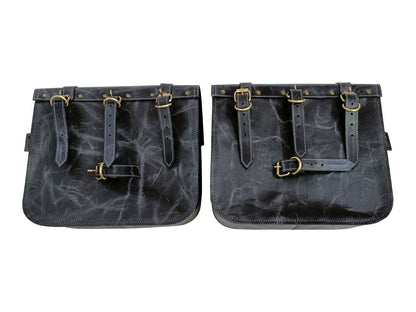 For Royal Enfield Hunter 350 Leather Pannier Bags & Mounting D2