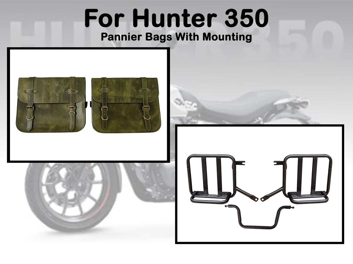 For Royal Enfield Hunter 350 Leather Pannier Bags & Mounting D3