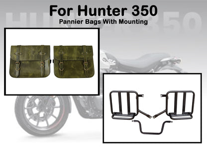 For Royal Enfield Hunter 350 Leather Pannier Bags & Mounting D3