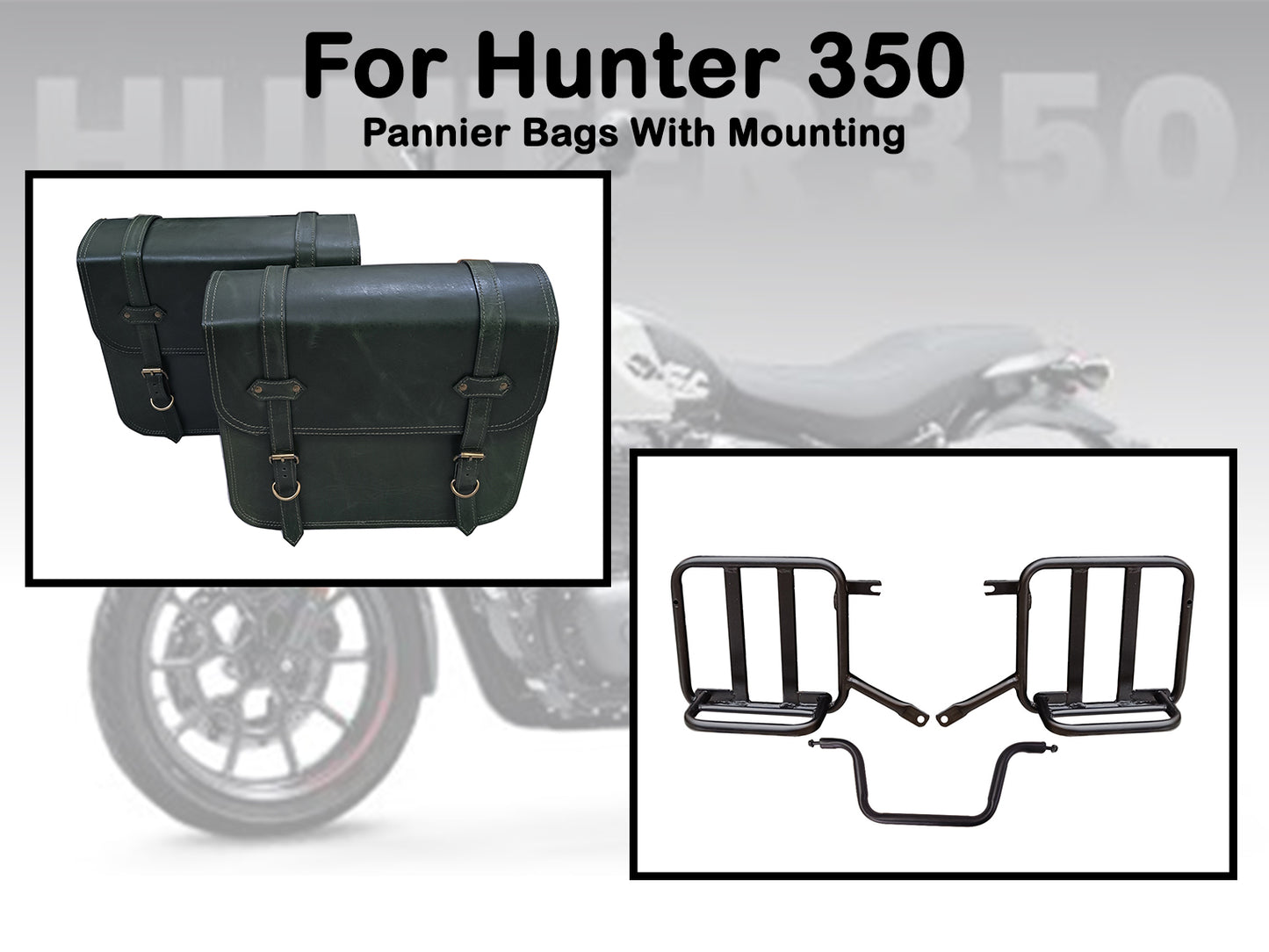 For Royal Enfield Hunter 350 Leather Pannier Bags & Mounting D4
