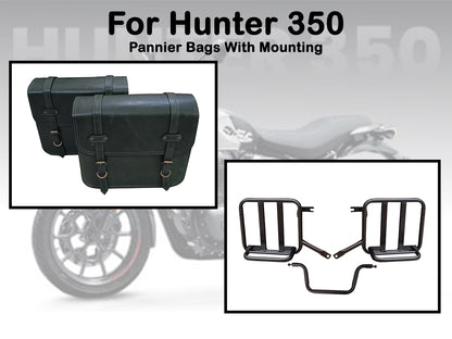 For Royal Enfield Hunter 350 Leather Pannier Bags & Mounting D4