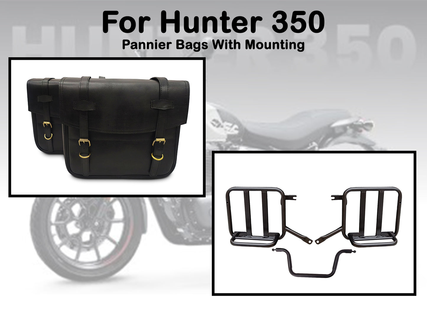 For Royal Enfield Hunter 350 Leather Pannier Bags & Mounting D5
