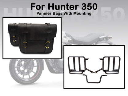 For Royal Enfield Hunter 350 Leather Pannier Bags & Mounting D5